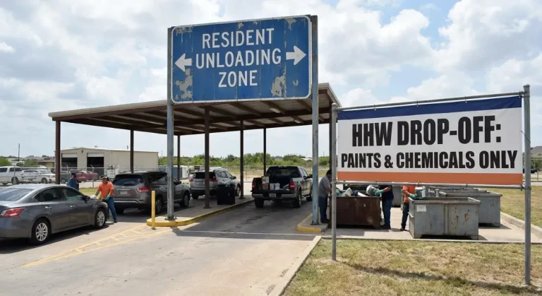 Household Hazardous Waste drop-off area at the Laredo City Landfill for paint and chemical disposal