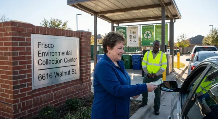 Resident presenting a Frisco water bill for paint disposal at the Walnut Street Environmental Collection Center.
