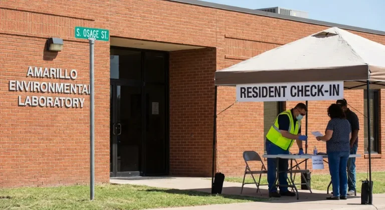 Resident check-in at the Amarillo Environmental Laboratory for paint and hazardous waste disposal.