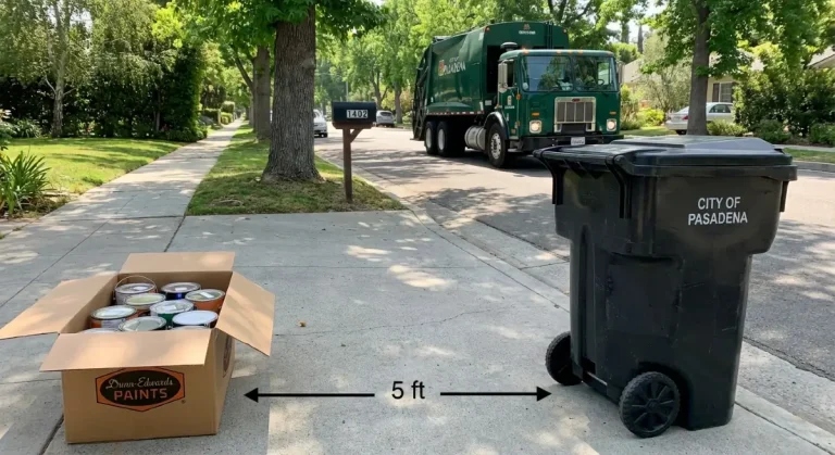 Correct curbside setup for Pasadena Household Hazardous Waste (HHW) collection.